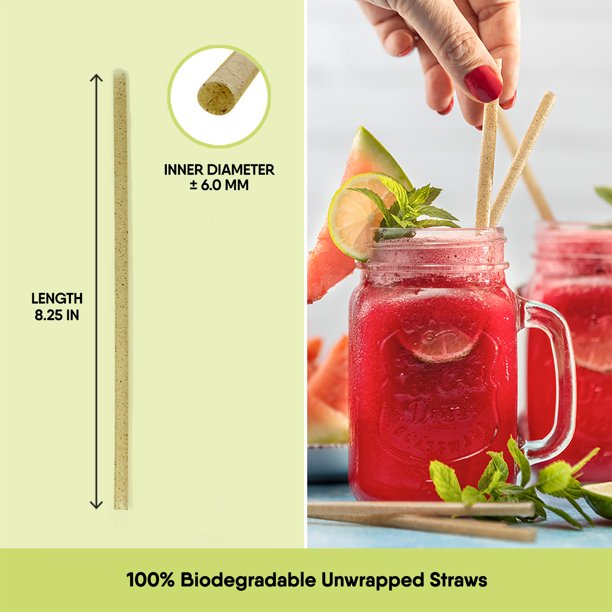 Eco-friendly Biodegradable Unwrapped Straws 100ct | Sustainable Alternative to Plastic